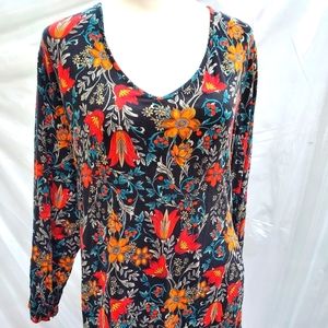 Long sleeve blouse w/ deep V neck, 2X